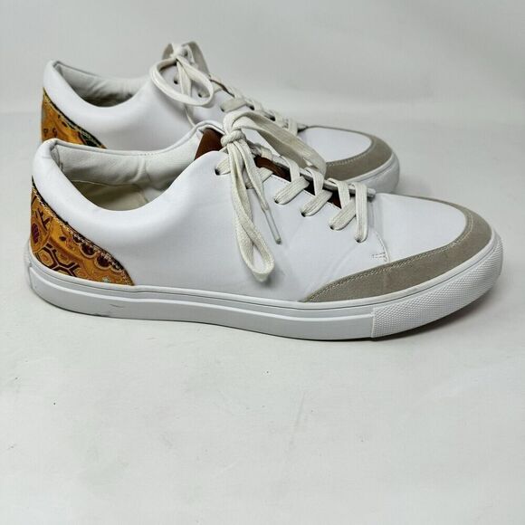 Faranzi Men Size 12 Haruki White Sneaker Shoes Gold Fabric Detail Faux Leather‎ - Picture 1 of 11